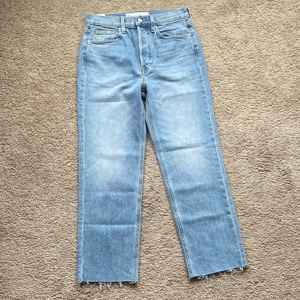 Frank & Eileen Monaghan High Rise Straight Leg Mom Jean 26 Light Wash Raw Hem